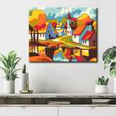 Painting by Numbers Art Illustration Colored Houses Water Reflection